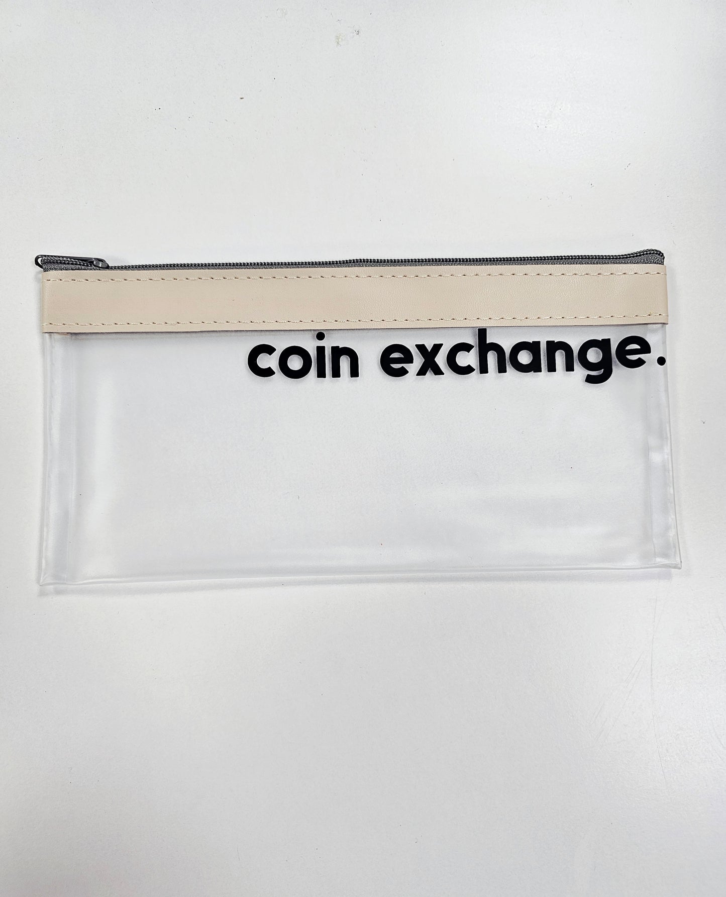 Beige & Black Coin Exchange Zip Wallet