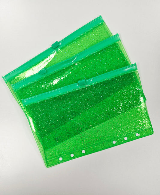 Green Sparkle Zip Envelope A6