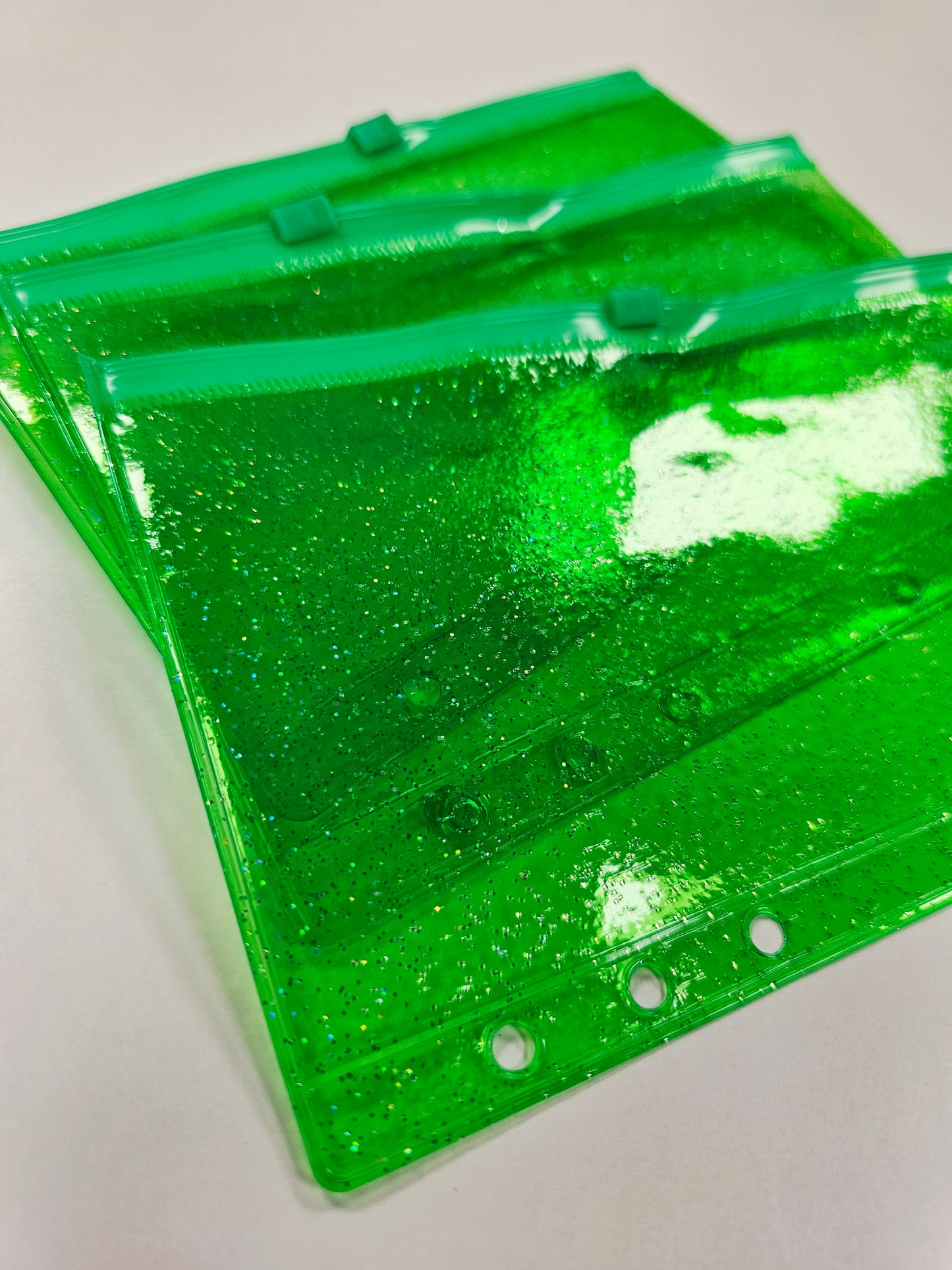 Green Sparkle Zip Envelope A6