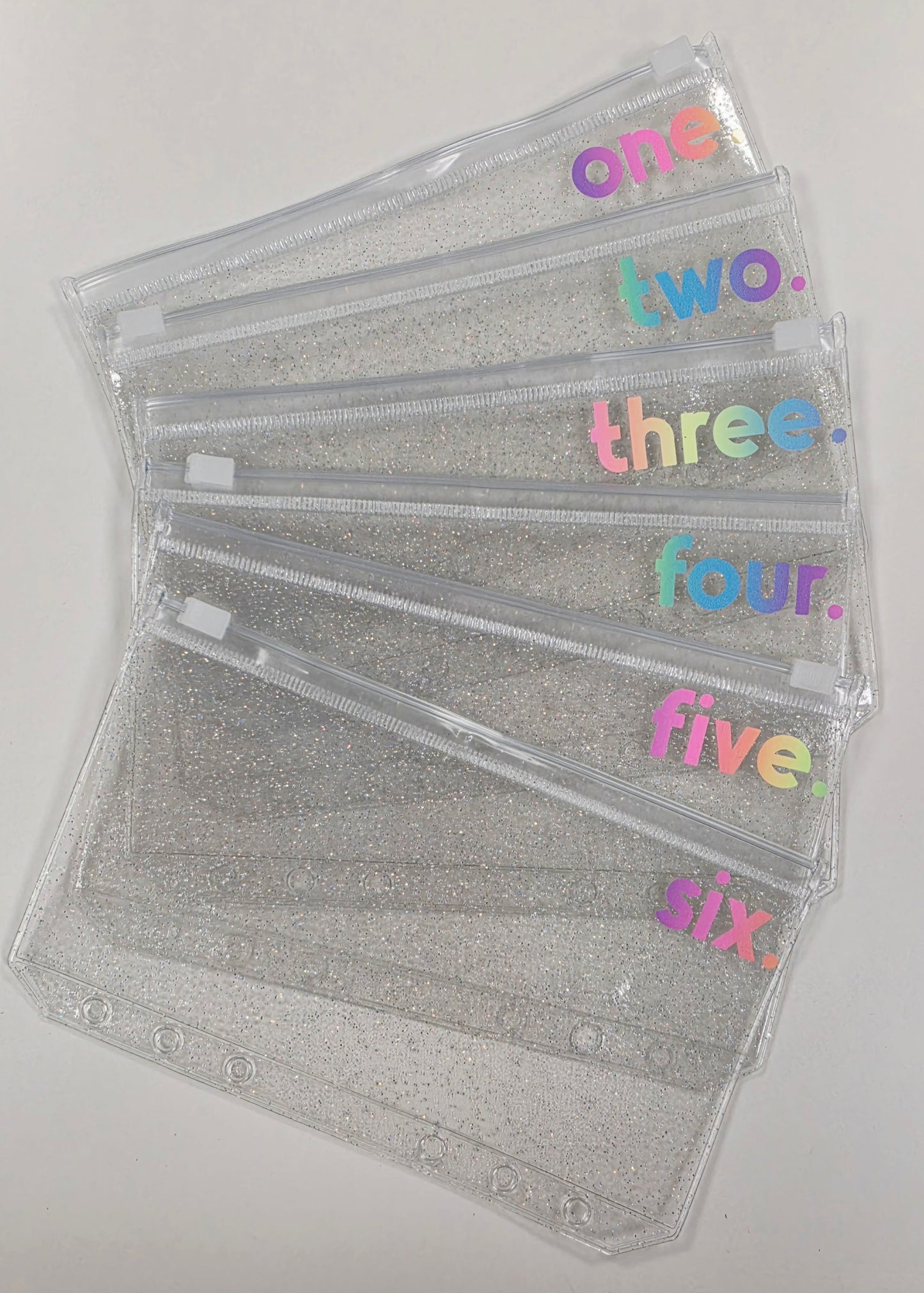 Challenge 1-6 Rainbow Sparkle Zip Envelopes