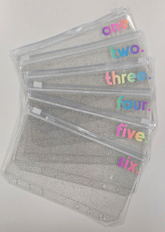 Challenge 1-6 Rainbow Sparkle Zip Envelopes