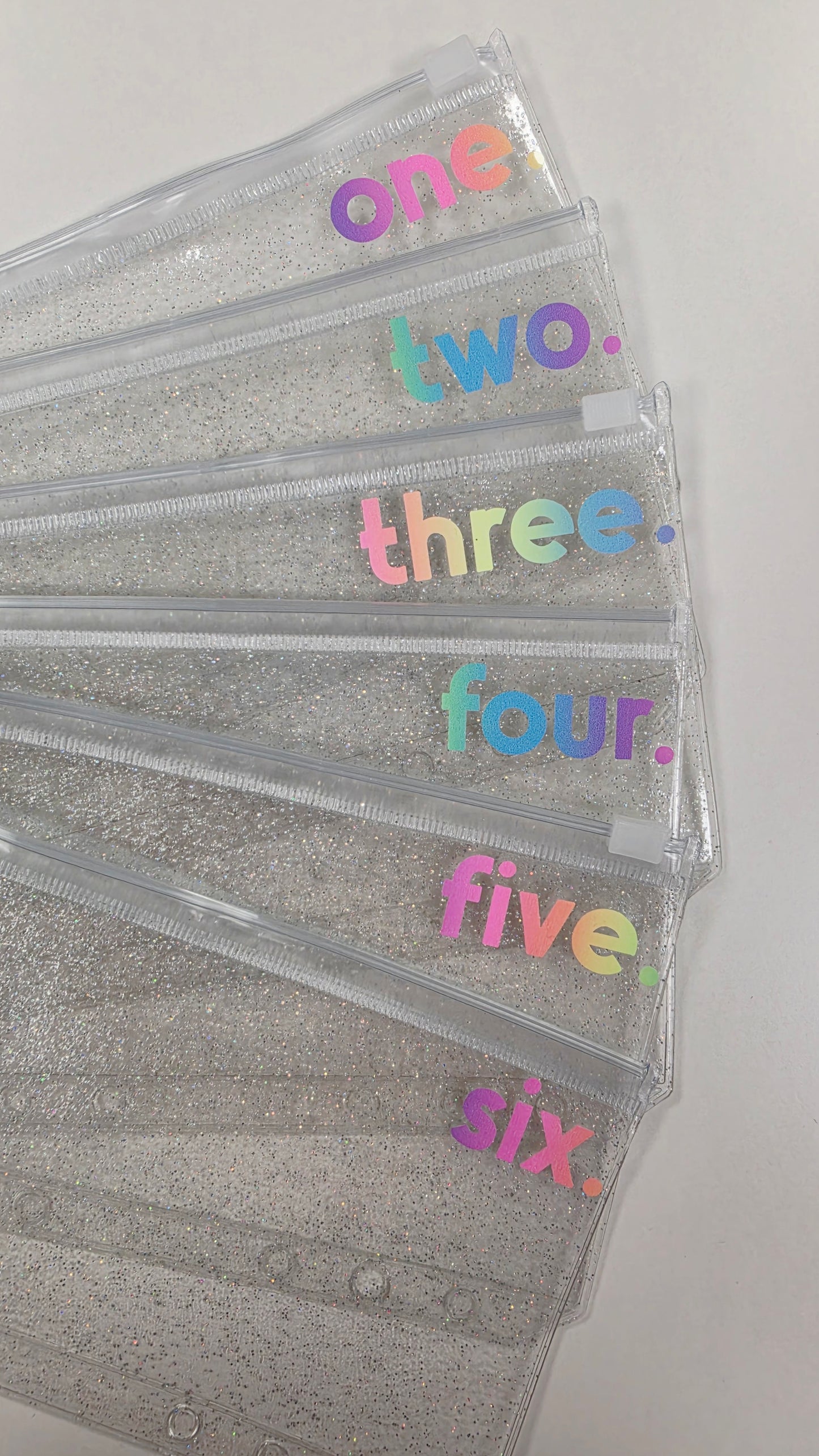 Challenge 1-6 Rainbow Sparkle Zip Envelopes