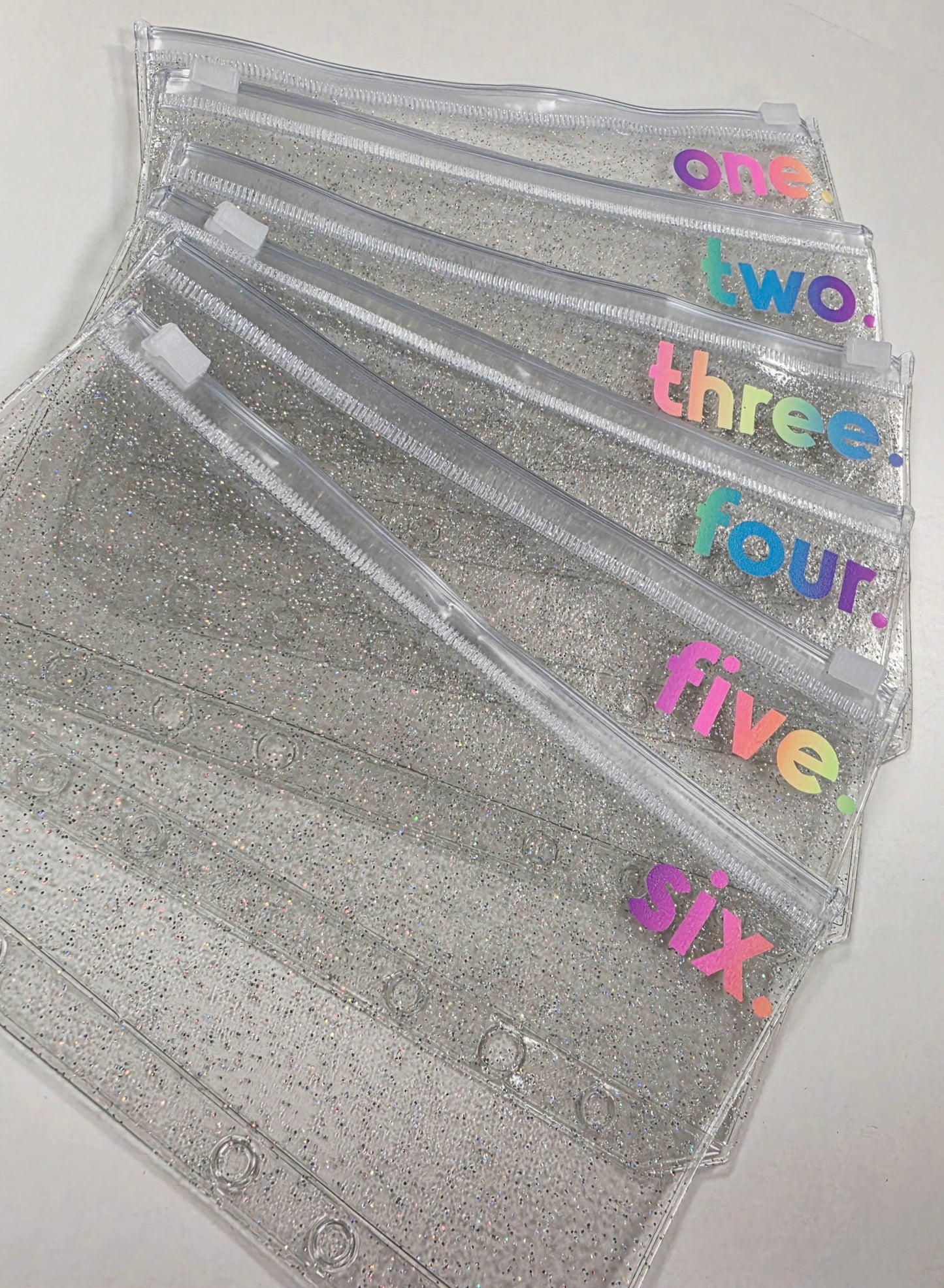 Challenge 1-6 Rainbow Sparkle Zip Envelopes