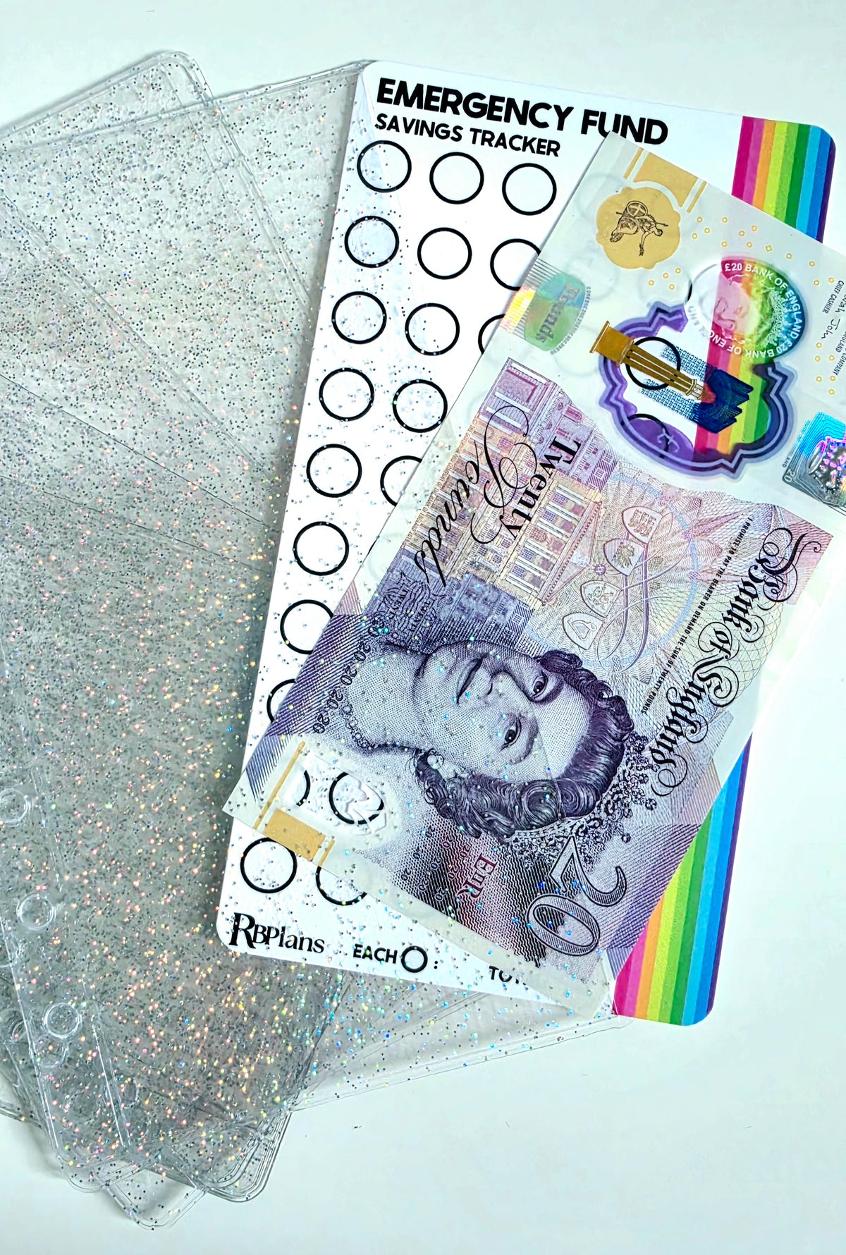 Clear Glitter Zipless Cash Envelopes A6