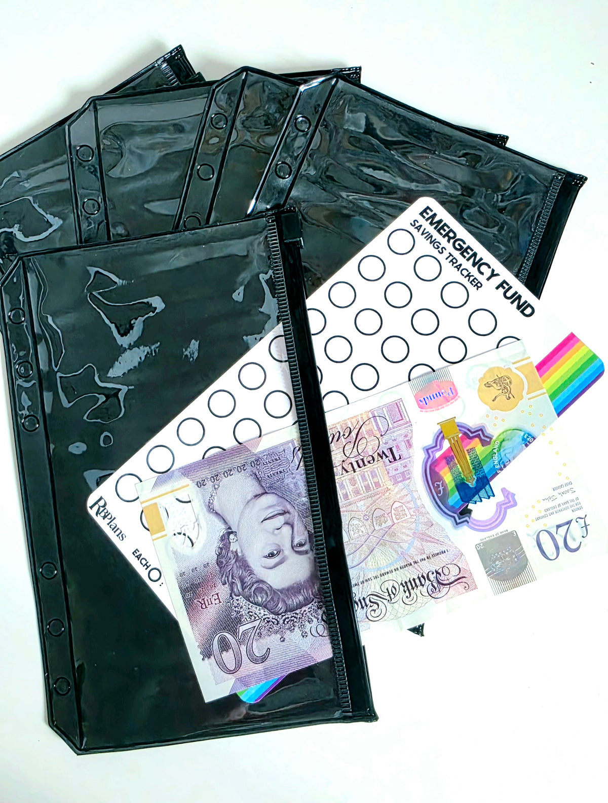 Black & Clear Gloss Zipped Cash Envelopes A6