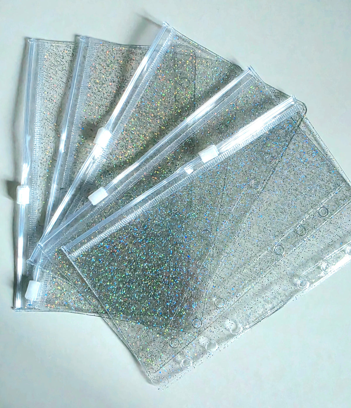 Clear Glitter Zipped Cash Envelopes