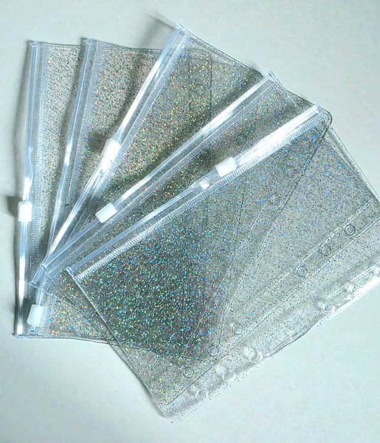 Clear Glitter Zipped Cash Envelopes