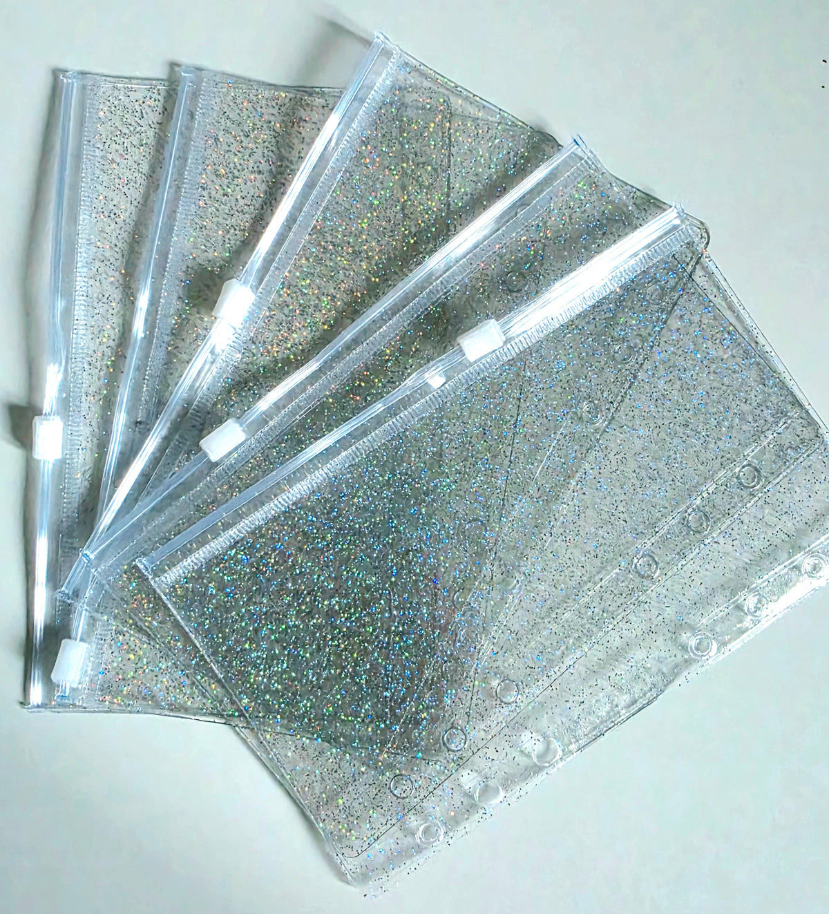 Clear Glitter Zipped Cash Envelopes