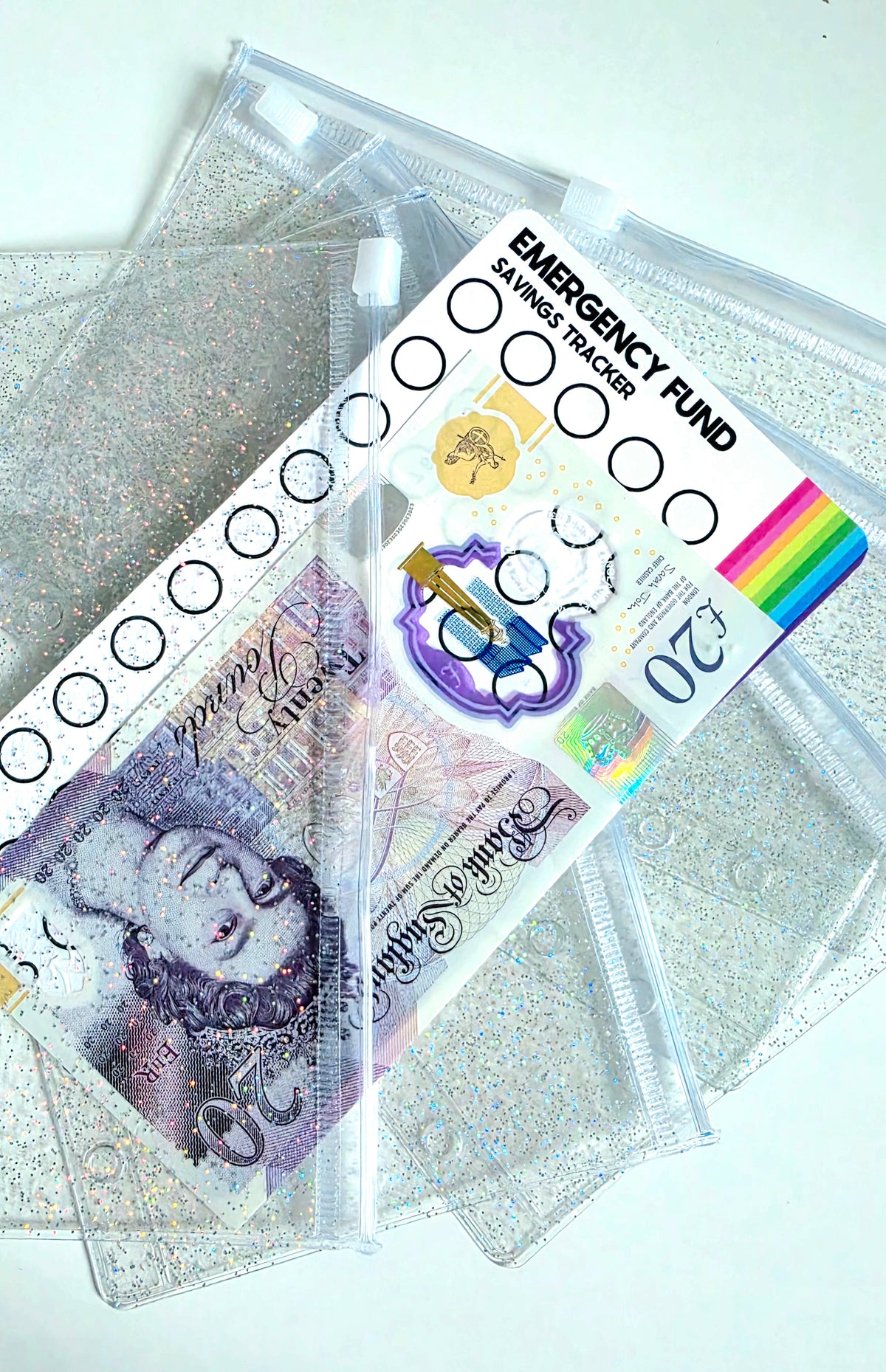 Clear Glitter Zipped Cash Envelopes