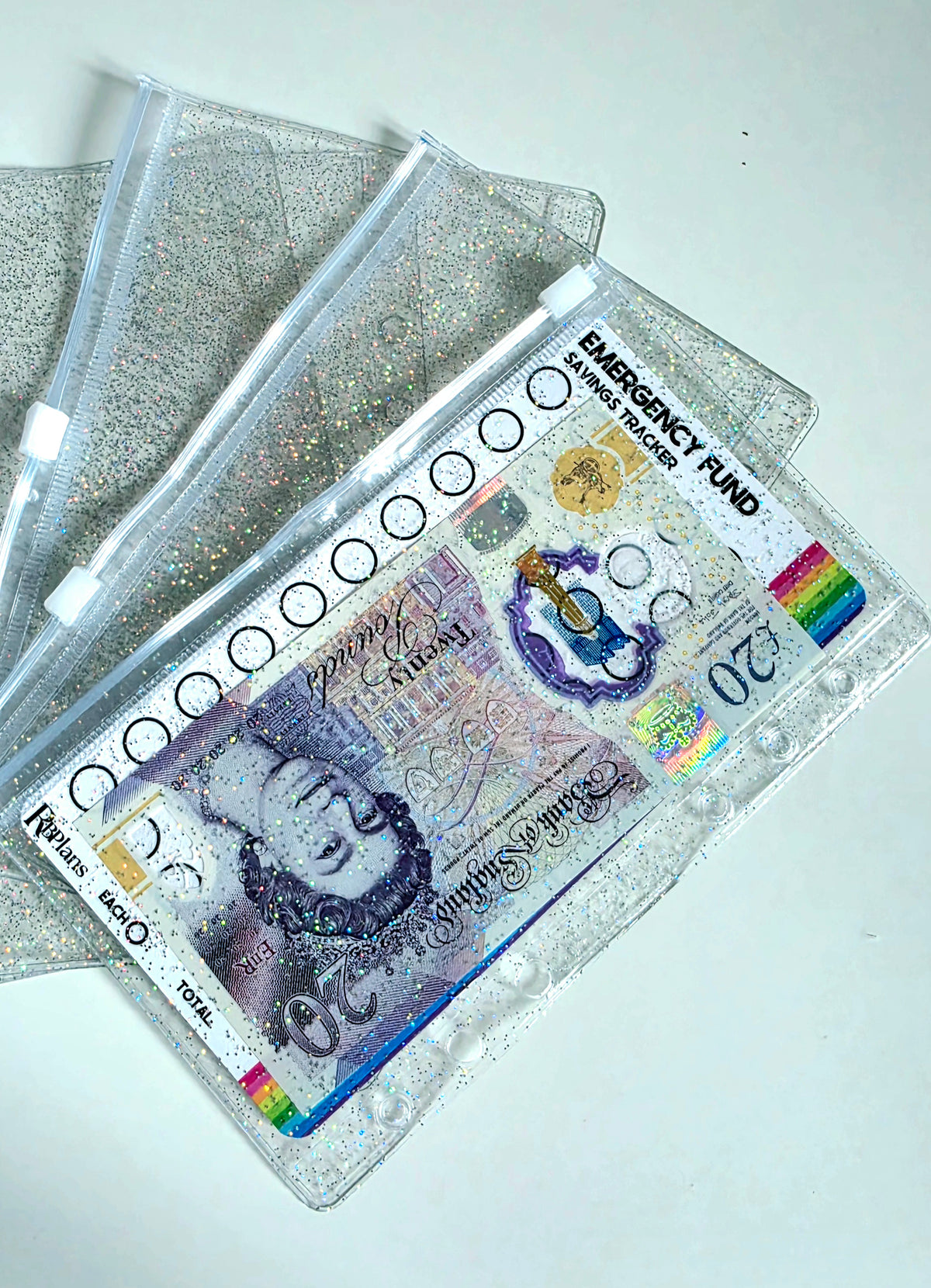 Clear Glitter Zipped Cash Envelopes